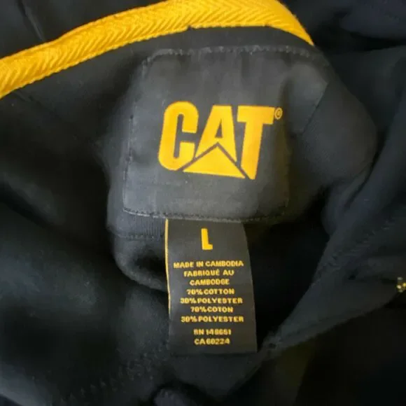 CAT Caterpillar Heavy Machinery Equipment Logo Hoodie Sweatshirt Pullover LARGE - Picture 2 of 6